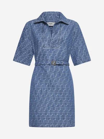 light blue fendi dress|Light blue FF denim dress .